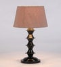 Brown Fabric Shade Table Lamp with Black Base
