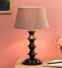 Brown Fabric Shade Table Lamp with Black Base