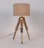 Brown Fabric Shade Tripod Table Lamp with Brown Base