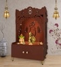 Brown Finish Beautiful Design of Shri Ganesh Floor Temple with Spacious Wooden Shelf & Inbuilt Focus Light