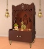Brown Finish Beautiful Design of Shri Ganesh Floor Temple with Spacious Wooden Shelf & Inbuilt Focus Light