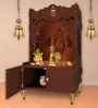 Brown Finish Beautiful Design of Shri Ganesh Floor Temple with Spacious Wooden Shelf & Inbuilt Focus Light