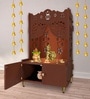 Brown Finish Beautiful Flower Design Pattern Floor Temple with Spacious Wooden Shelf & Inbuilt Focus Light
