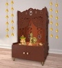 Brown Finish Beautiful Flower Design Pattern Floor Temple with Spacious Wooden Shelf & Inbuilt Focus Light