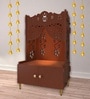 Brown Finish Beautiful Flower Design Pattern Floor Temple with Spacious Wooden Shelf & Inbuilt Focus Light