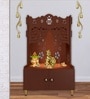 Brown Finish Beautiful Flower Design Pattern Floor Temple with Spacious Wooden Shelf & Inbuilt Focus Light