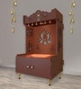 Brown Finish Beautiful Lotus Pattern Floor Temple with Spacious Wooden Shelf & Inbuilt Focus Light-