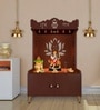 Brown Finish Beautiful Lotus Pattern Floor Temple with Spacious Wooden Shelf & Inbuilt Focus Light-
