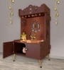 Brown Finish Beautiful Lotus Pattern Floor Temple with Spacious Wooden Shelf & Inbuilt Focus Light-