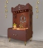 Brown Finish Beautiful Lotus Pattern Floor Temple with Spacious Wooden Shelf & Inbuilt Focus Light-