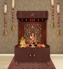 Brown Finish Designer Intricate Jali Design Pattern Floor Temple with Spacious Wooden Shelf & Inbuilt Focus Light-