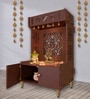 Brown Finish Designer Intricate Jali Design Pattern Floor Temple with Spacious Wooden Shelf & Inbuilt Focus Light-