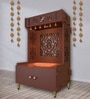 Brown Finish Designer Intricate Jali Design Pattern Floor Temple with Spacious Wooden Shelf & Inbuilt Focus Light-