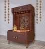 Brown Finish Designer Intricate Jali Design Pattern Floor Temple with Spacious Wooden Shelf & Inbuilt Focus Light-