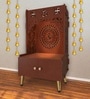 Brown Finish Designer Om Chakra Floor Temple with Spacious Wooden Shelf & Inbuilt Focus Light