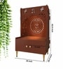 Brown Finish Designer Om Chakra Floor Temple with Spacious Wooden Shelf & Inbuilt Focus Light