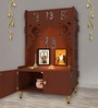 Brown Finish Ek-onkar Holy Symbol Floor Temple with Spacious Wooden Shelf & Inbuilt Focus Light