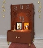 Brown Finish Ek-onkar Holy Symbol Floor Temple with Spacious Wooden Shelf & Inbuilt Focus Light