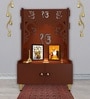 Brown Finish Ek-onkar Holy Symbol Floor Temple with Spacious Wooden Shelf & Inbuilt Focus Light