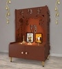 Brown Finish Ek-onkar Holy Symbol Floor Temple with Spacious Wooden Shelf & Inbuilt Focus Light