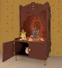 Brown Finish Holy Symbol Om Chakra Floor Temple with Spacious Wooden Shelf & Inbuilt Focus Light