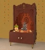 Brown Finish Holy Symbol Om Chakra Floor Temple with Spacious Wooden Shelf & Inbuilt Focus Light