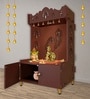 Brown Finish Premium Art of Mor Pankh Floor Temple with Spacious Wooden Shelf & Inbuilt Focus Light