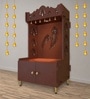 Brown Finish Premium Art of Mor Pankh Floor Temple with Spacious Wooden Shelf & Inbuilt Focus Light