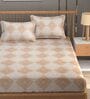 Brown Traditional 120TC Cotton Double Bedsheet with 2 Pillow Covers