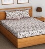 Brown Floral 144 TC 100% Cotton Fitted Bedsheet & 2 Pillow Covers