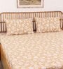 Brown Floral 144 TC Cotton 1 Double Bedsheet with 2 Pillow Cover