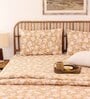 Brown Floral 144 TC Cotton 1 King Bedsheet with 2 Pillow Cover