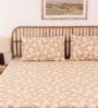 Brown Floral 144 TC Cotton 1 King Bedsheet with 2 Pillow Cover