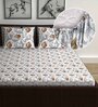 Brown Floral 144 TC Cotton Double Fitted Bedsheet with 2 Pillow Covers