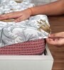 Brown Floral 144 TC Cotton Double Fitted Bedsheet with 2 Pillow Covers