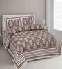 Brown Floral 144 TC Cotton King Bedsheet and 2 Pillow Cover