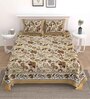 Brown Floral 144 TC Cotton King Bedsheet and 2 Pillow Cover