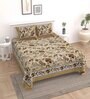 Brown Floral 144 TC Cotton King Bedsheet and 2 Pillow Cover