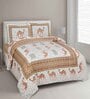 Brown Abstract 144 TC Cotton King Bedsheet and 2 Pillow Cover