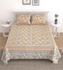 Brown Floral 144 TC Cotton King Bedsheet and 2 Pillow Cover