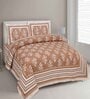 Brown Floral 144 TC Cotton King Bedsheet and 2 Pillow Cover