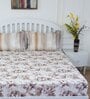 Brown Floral 144 TC Cotton Queen Sized Bed Sheets with 2 Pillow Covers