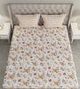 Brown Floral 144 TC Cotton Queen Sized Bed Sheets with 2 Pillow Covers
