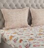 Brown Floral 144 TC Cotton Queen Sized Bed Sheets with 2 Pillow Covers