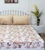 Brown Floral 144 TC Cotton Queen Sized Bed Sheets with 2 Pillow Covers