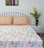 Brown Floral 144 TC Cotton Queen Sized Bed Sheets with 2 Pillow Covers