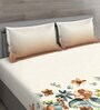 Brown Floral 144 TC Cotton Queen Sized Bed Sheets with 2 Pillow Covers