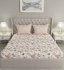 Brown Floral 144 TC Cotton Queen Sized Bed Sheets with 2 Pillow Covers