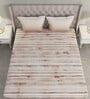 Brown Striped 144 TC Cotton Queen Sized Bed Sheets with 2 Pillow Covers