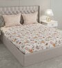 Brown Floral 144 TC Cotton Queen Sized Bed Sheets with 2 Pillow Covers